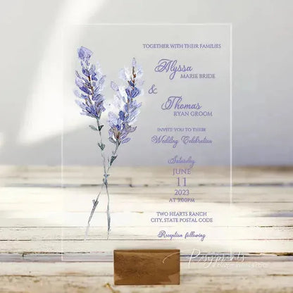 lavender purple flower acrylic wedding invitations ROSYA07 - Rosy Prints