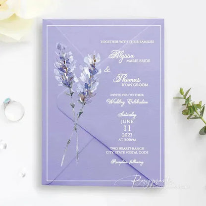 lavender purple flower acrylic wedding invitations ROSYA07 - Rosy Prints