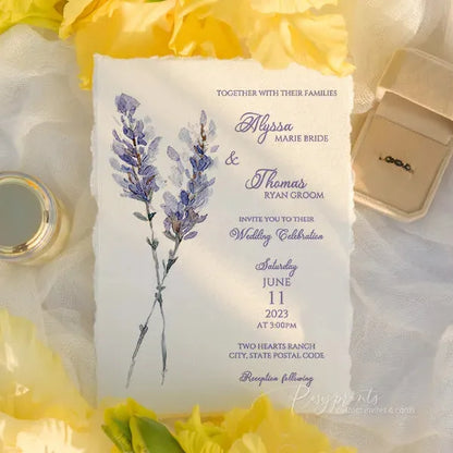 lavender floral deckled edge wedding invitations ROSYD08