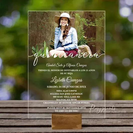 custom clear acrylic quince invitations with picture ROSYA42