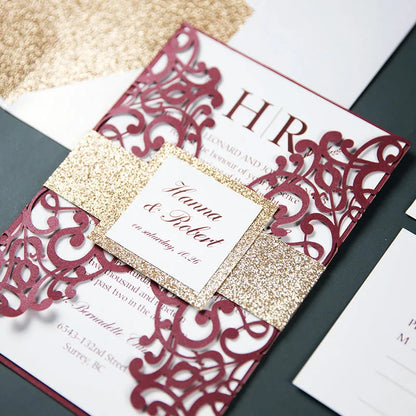 elegant burgundy and rose gold wedding invitations ROSYG16 - Rosy Prints