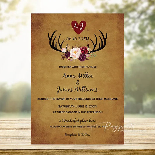 dear antler rustic flowers western style invitations RPS37