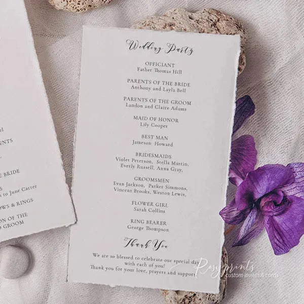 simple elegant deckled edge wedding program ROSYWP01