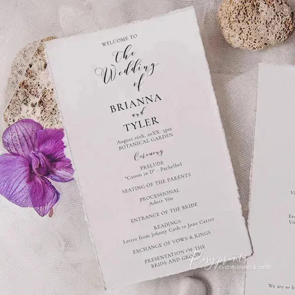 simple elegant deckled edge wedding program ROSYWP01