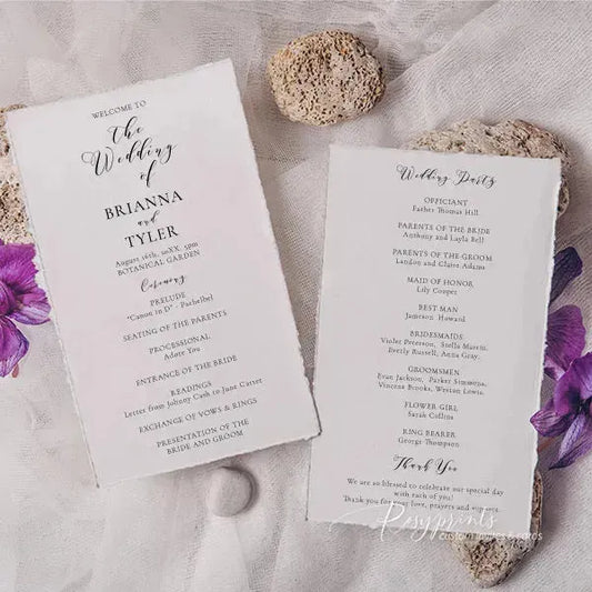 simple elegant deckled edge wedding program ROSYWP01