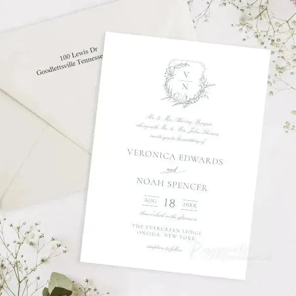 dusty blue white floral vellum wedding invitations ROSYV06 - Rosy Prints