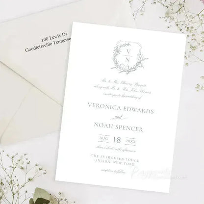 dusty blue white floral vellum wedding invitations ROSYV06 - Rosy Prints