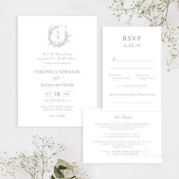 dusty blue white floral vellum wedding invitations ROSYV06 - Rosy Prints