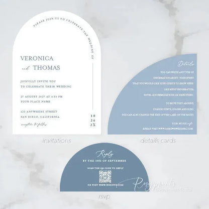 dusty blue arch stacked wedding invitations RPS04 - Rosy Prints