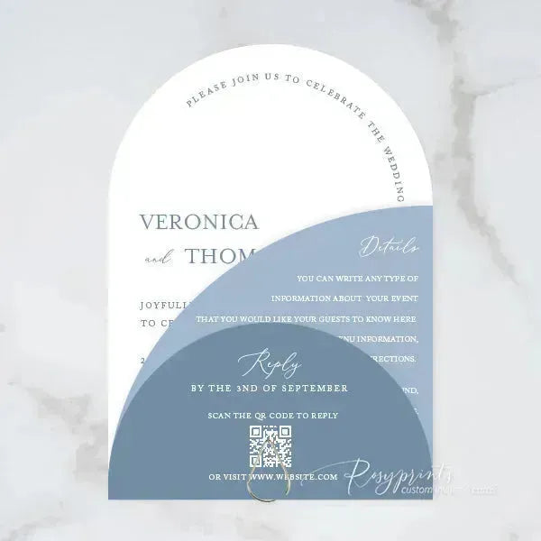 dusty blue arch stacked wedding invitations RPS04 - Rosy Prints