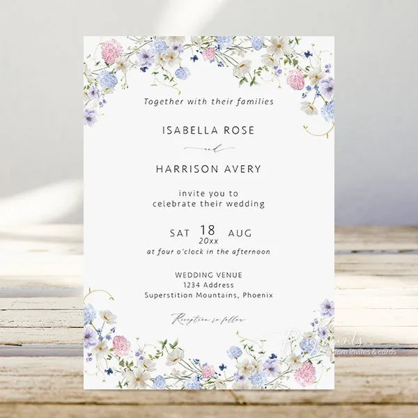 dusty blue and purple wildflower wedding invitations ROSYP02 - Rosy Prints