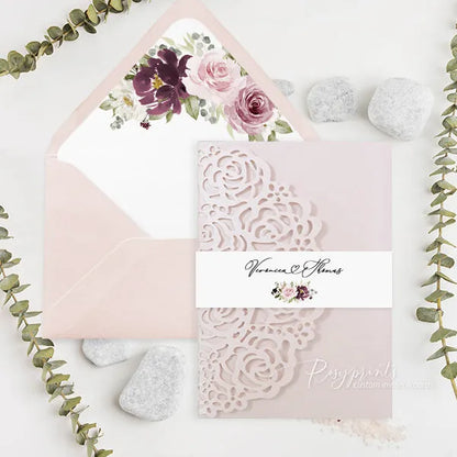 burgundy and dusty rose floral wedding invitations ROSYP22-B - Rosy Prints