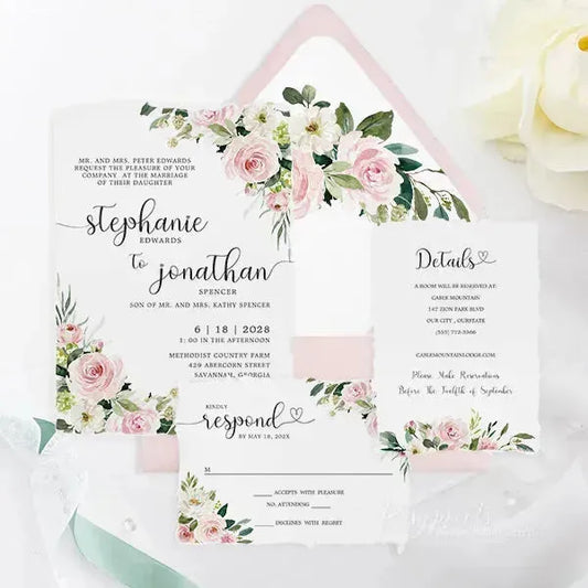 rustic dusty rose deckled edge wedding invitations ROSYD17 - Rosy Prints