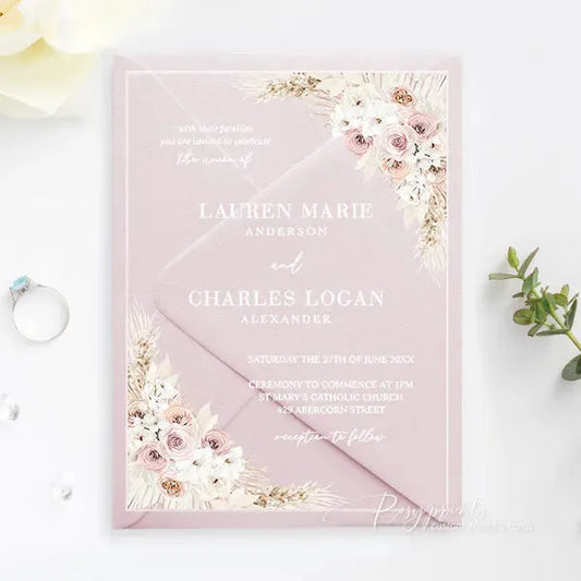 boho dusty rose acrylic wedding invitations ROSYA04