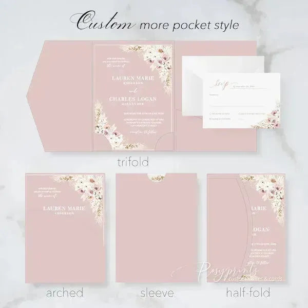 boho dusty rose acrylic wedding invitations ROSYA04 - Rosy Prints