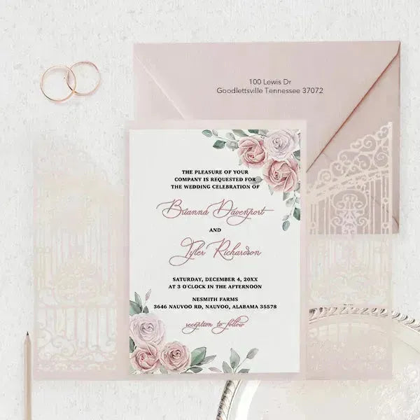 dusty rose floral pink wedding invitations ROSG04