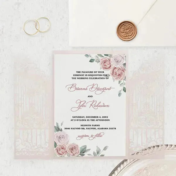 dusty rose floral pink wedding invitations ROSG04