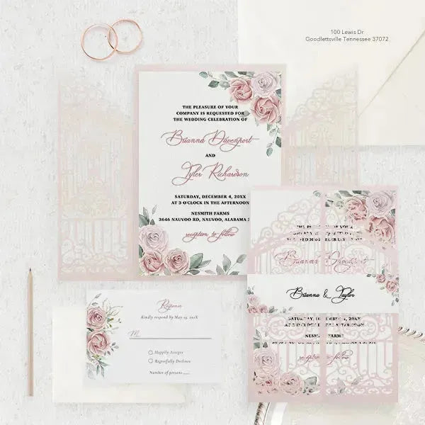 dusty rose floral pink wedding invitations ROSG04