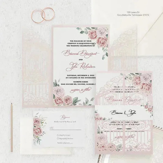 dusty rose floral pink wedding invitations ROSG04 - Rosy Prints