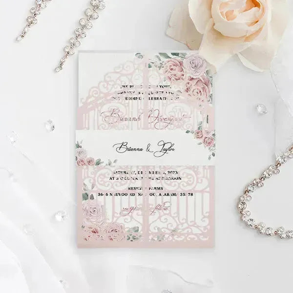 dusty rose floral pink wedding invitations ROSG04