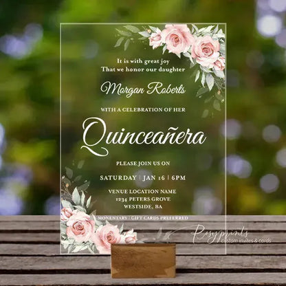 pink floral clear acrylic quince invitations ROSYA51 - Rosy Prints