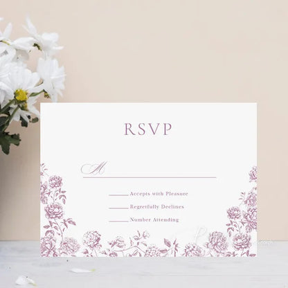 vintage dusty rose mauve flower wedding invitations