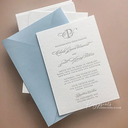 simple elegant letterpress wedding invitations ROSYL01 - Rosy Prints