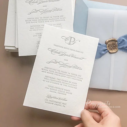 simple elegant letterpress wedding invitations ROSYL01 - Rosy Prints