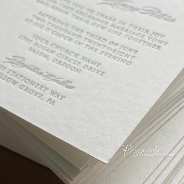 simple elegant letterpress wedding invitations ROSYL01 - Rosy Prints