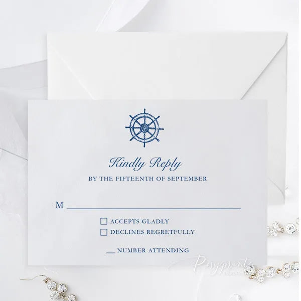 elegant nautical beach navy blue wedding invitations ROSYP37