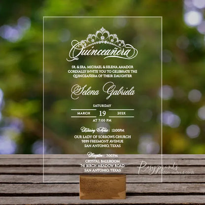 Gold silver tiara elegant acrylic quinceanera invitations ROSYA84