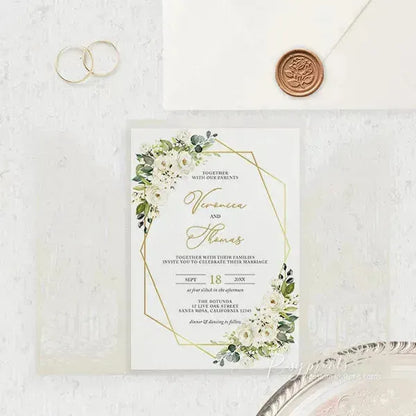 elegant floral white and gold wedding invitations ROSG06 - Rosy Prints