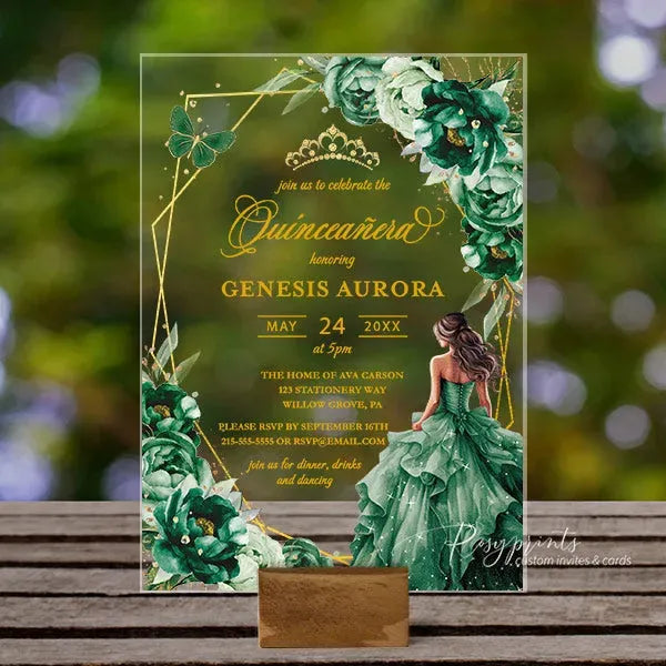 emerald green princess quinceanera acrylic invitations ROSYA36