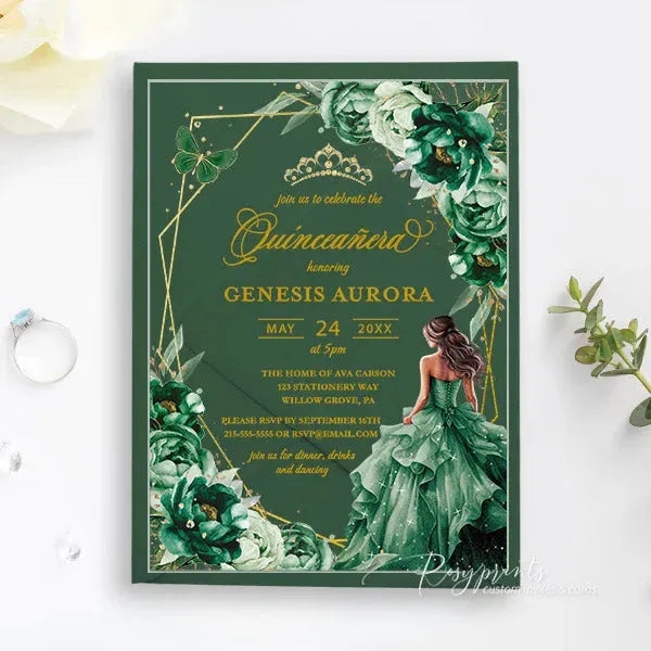 emerald green princess quinceanera acrylic invitations ROSYA36