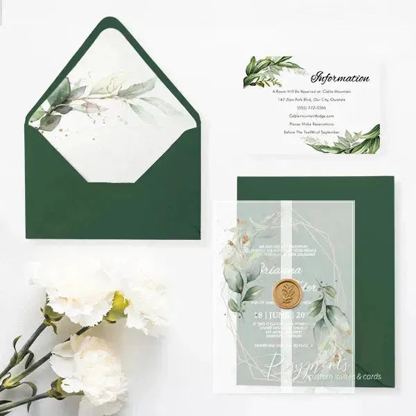 green and gold acrylic wedding invitations ROSYA21 - Rosy Prints