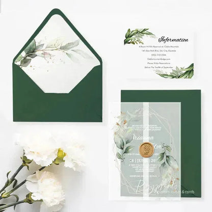 green and gold acrylic wedding invitations ROSYA21 - Rosy Prints