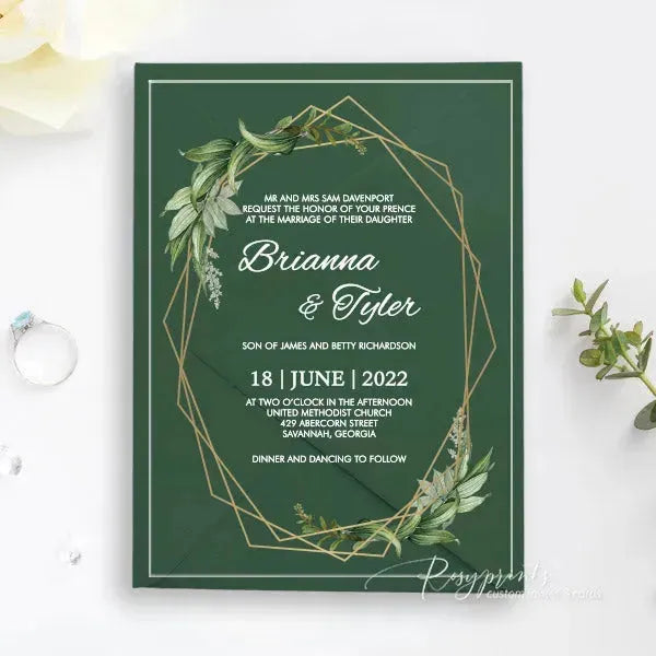 green and gold acrylic wedding invitations ROSYA21 - Rosy Prints