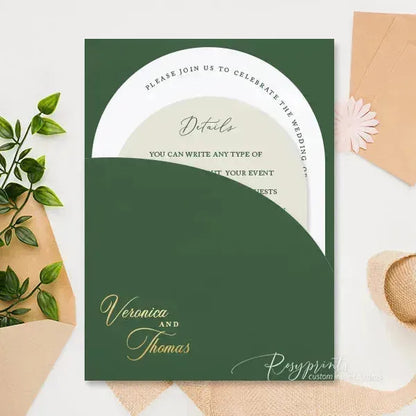 emerald green and gold foil arched wedding invitations