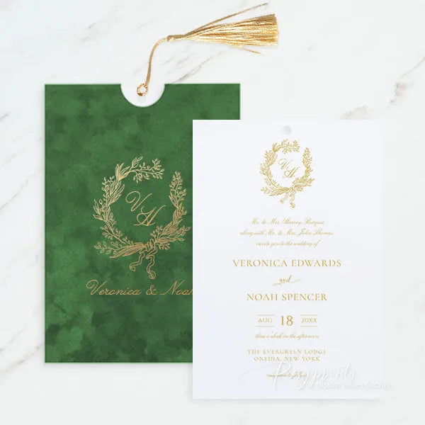 botanical wreath gold foil velvet wedding invitations ROSYP55