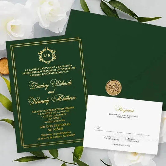 emerald green and gold foil wedding invitations ROSYF06