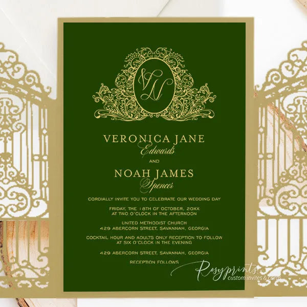 emerald green and gold vintage wedding invitations ROSG18