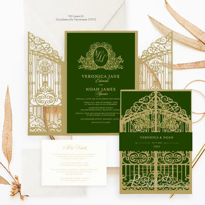 emerald green and gold vintage wedding invitations ROSG18