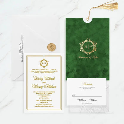 emerald green velvet wedding invitations with gold foil ROSYP50