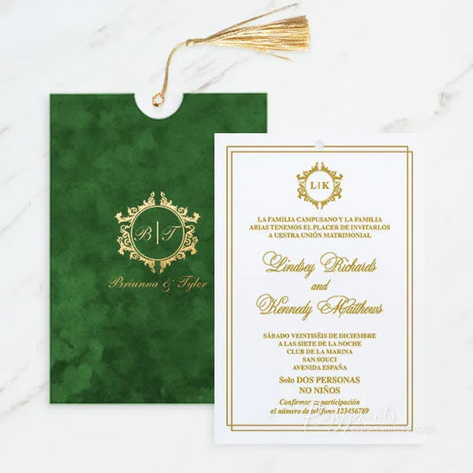 emerald green velvet wedding invitations with gold foil ROSYP50 - Rosy Prints