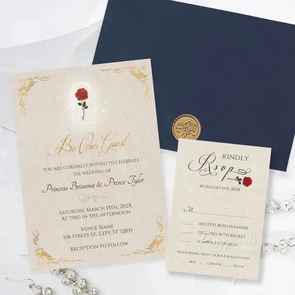 red rose beauty and the beast wedding invitations RPFLAT11 - Rosy Prints