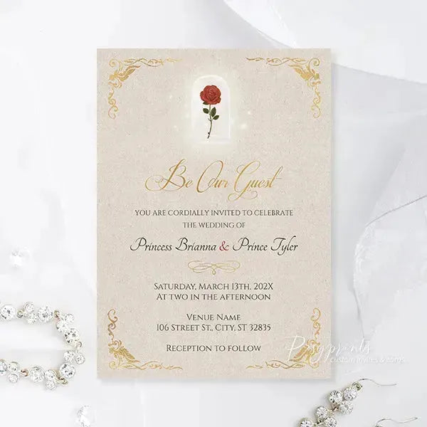 red rose beauty and the beast wedding invitations RPFLAT11 - Rosy Prints