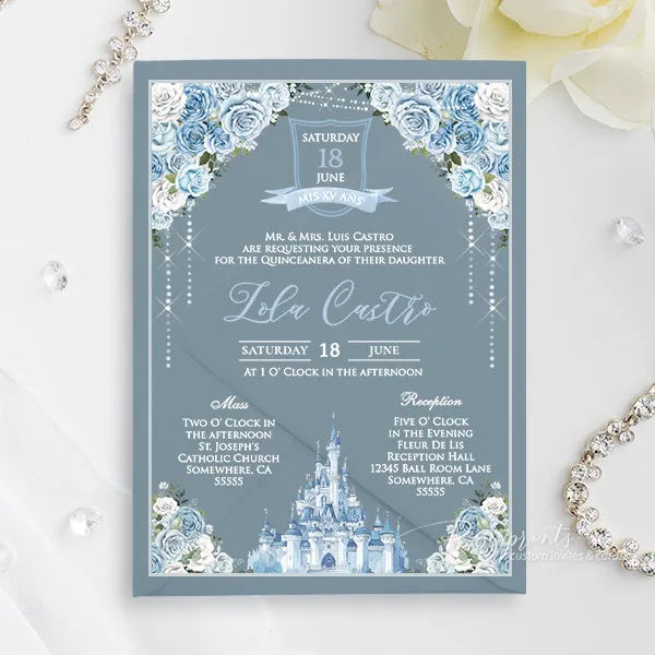 blue castle quinceanera mexican acrylic birthday invitations ROSYA107 - Rosy Prints