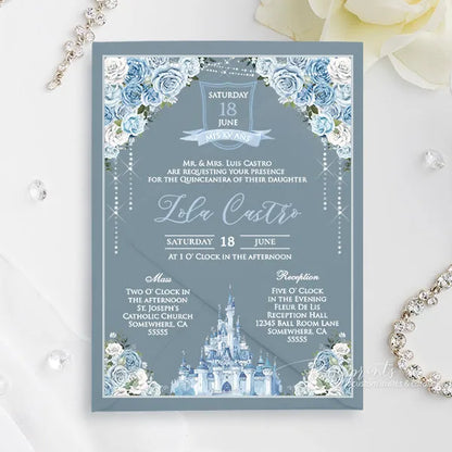 blue castle quinceanera mexican acrylic birthday invitations ROSYA107 - Rosy Prints