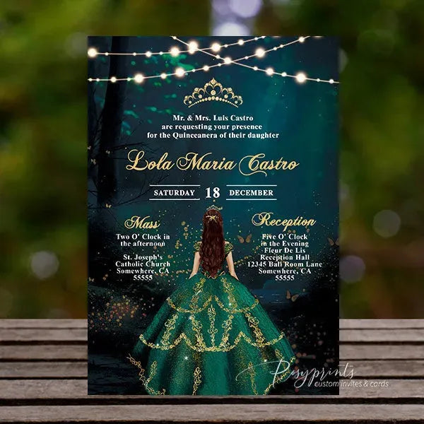 enchanted forest emerald green Quinceanera invitations ROSYG10 - Rosy Prints