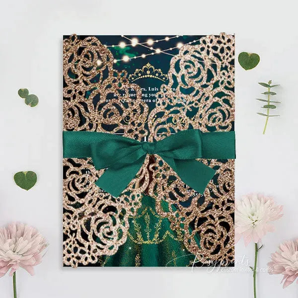 enchanted forest emerald green Quinceanera invitations ROSYG10 - Rosy Prints